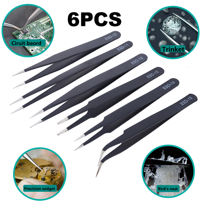 6 個 ESD 帯電防止ステンレス鋼ピンセット精密メンテナン - Electronics Repair Manual のレビューと価格