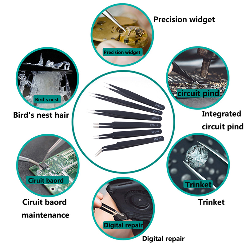 6 個 ESD 帯電防止ステンレス鋼ピンセット精密メンテナン - Electronics Repair Manual のレビューと価格