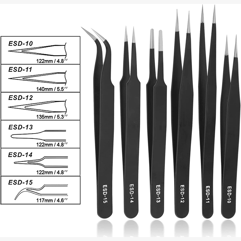 6 個 ESD 帯電防止ステンレス鋼ピンセット精密メンテナン - Electronics Repair Manual のレビューと価格