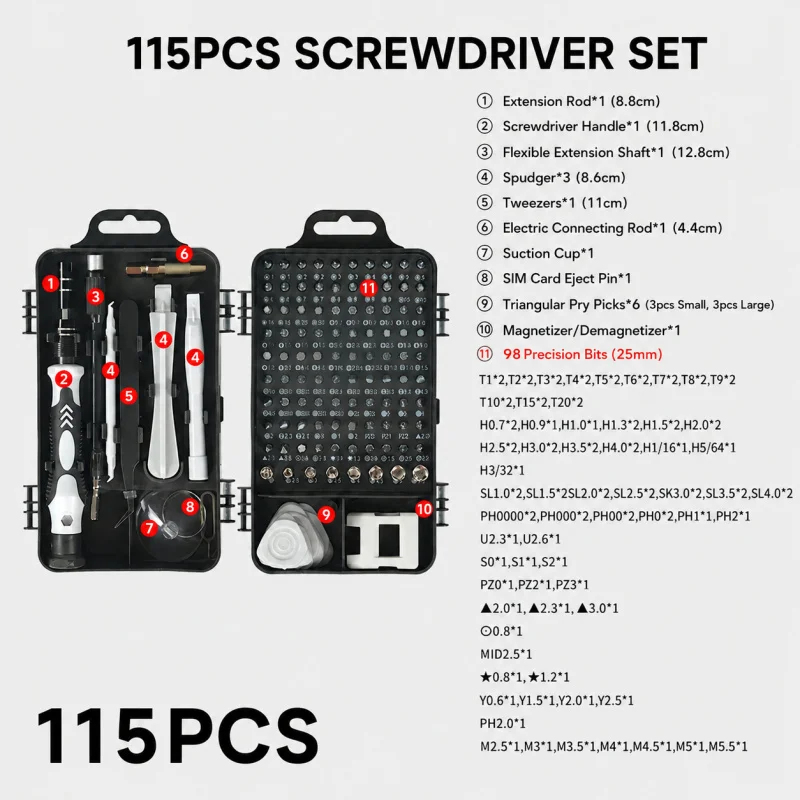 ポータブル115in1磁気ドライバーセットミニ精密修理キット - Electronics Repair Manual のレビューと価格